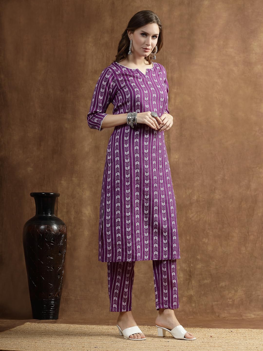 Stylum Womens Printed Cotton Blend Straight Kurta Pant Set