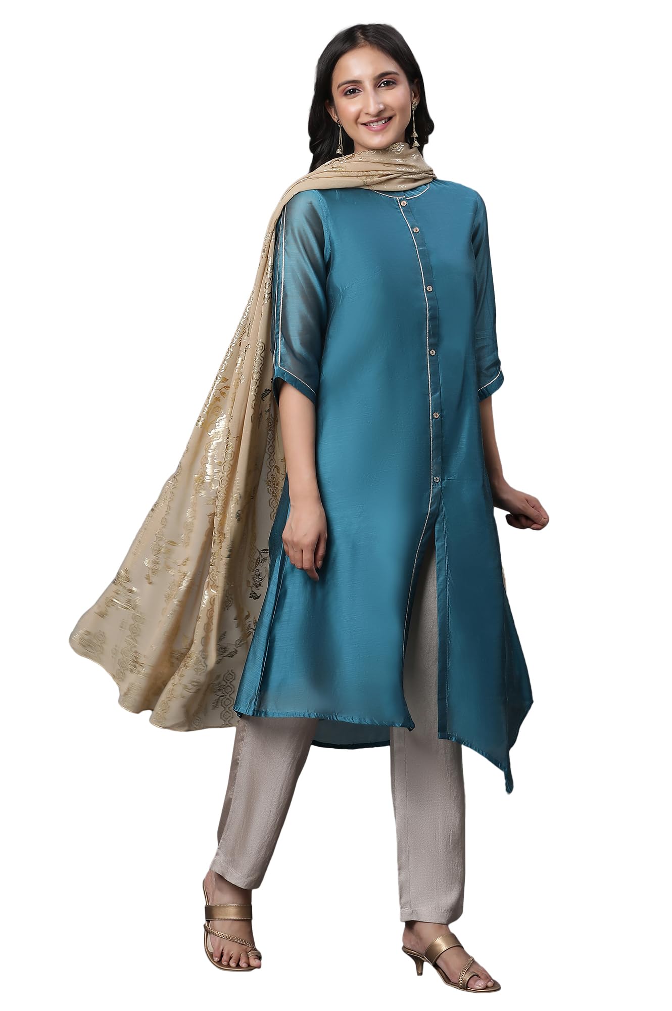 Aurelia Women Gold Foil Printed Georgette Dupatta (23Aua80002-507747-Free Size)