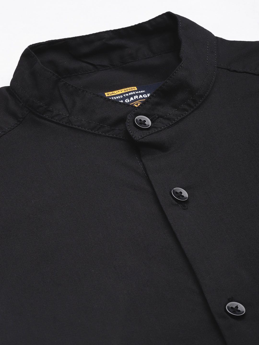 The Indian Garage Co Black Regular Fit Mandarin Collar Solid Long Sleeves Shirt