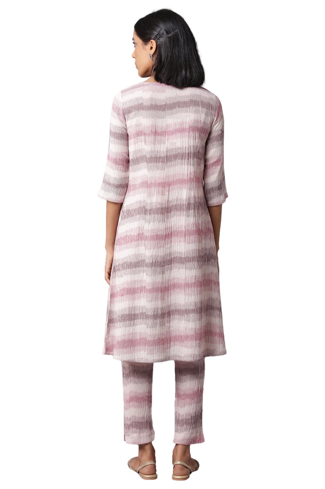 W for Woman Pink Printed Cotton Co-Ord Kurta Set With Slim Pant For Women