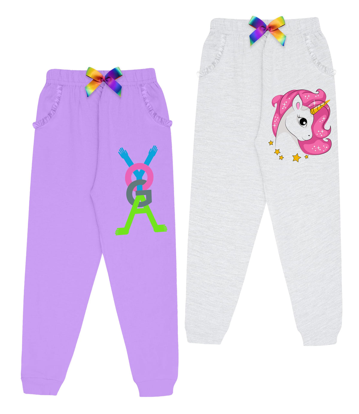 Kyda Kids Cotton Printed Regular Fit Track Pants For Girls (Pack Of 2)