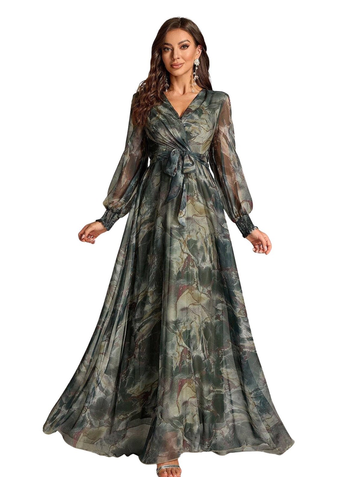 Litzo Women A-Line Maxi Western Dresses (10-M) Green
