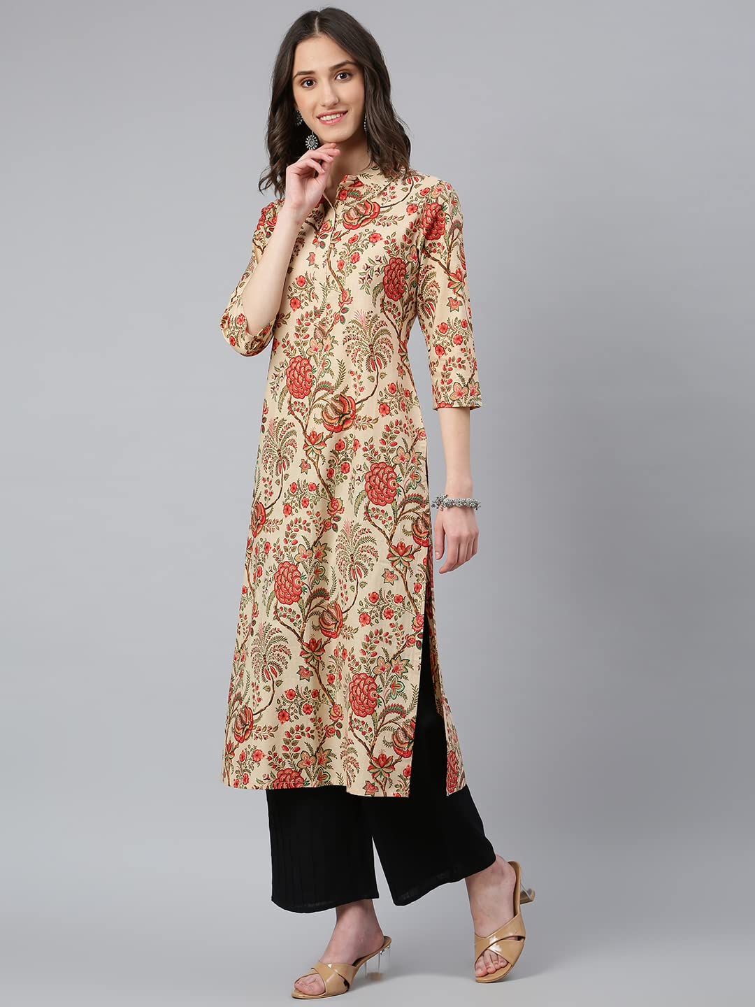 Idalia Beige Multicolour Floral Printed Kurta