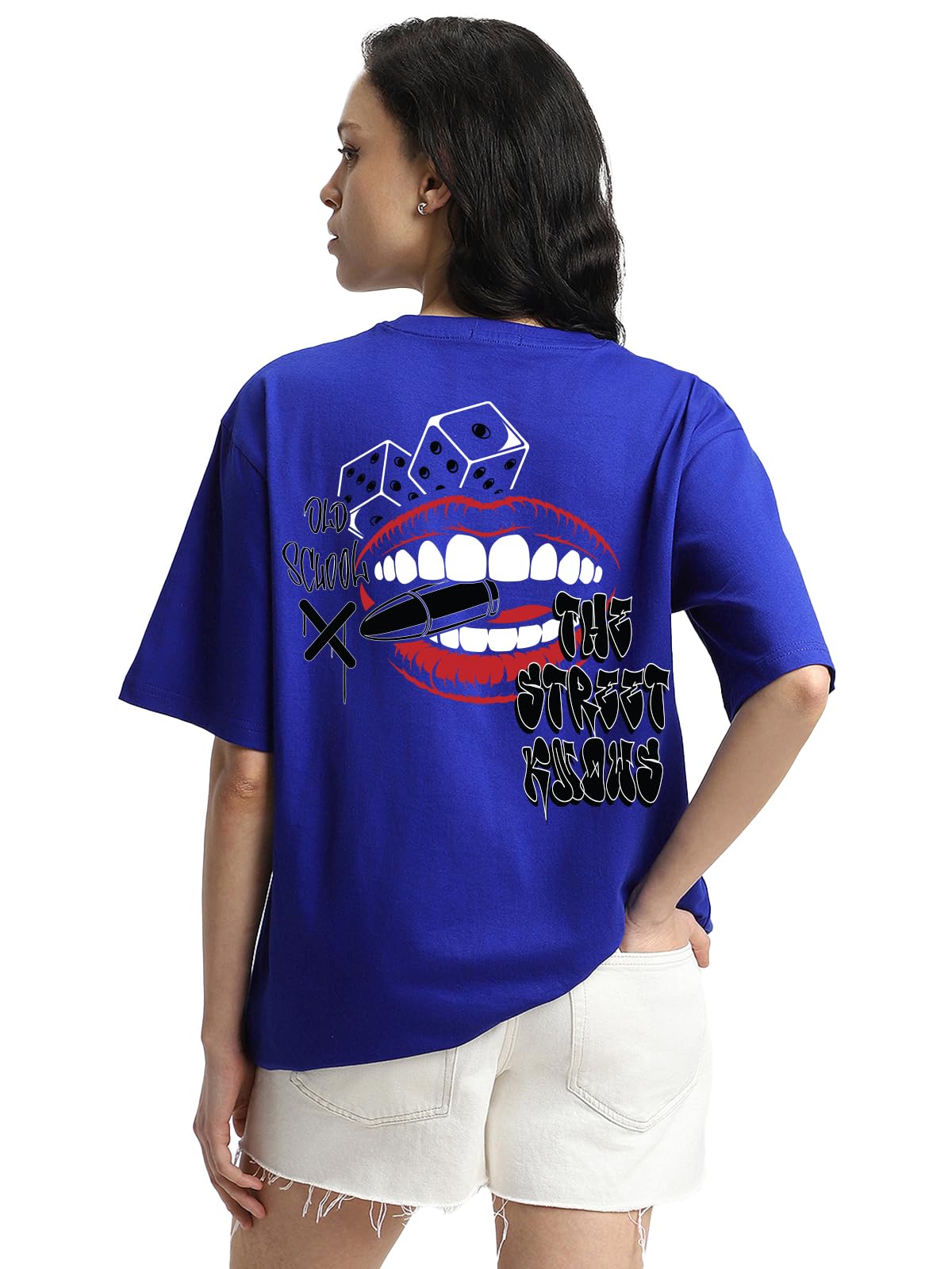 Veirdo Womens Cotton Short Sleeve Round Neck Oversized Fit Graphic Print T-Shirt Women/Girls