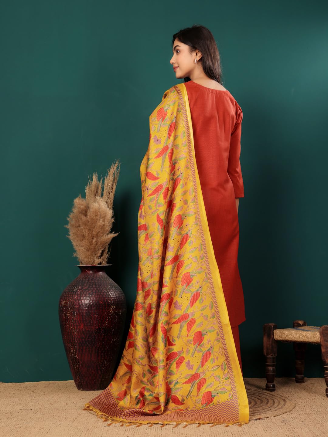 Varanga WomenS V-Neck Straight Kurta Set With Pants & Dupatta Chic Ethnic Wear For Weddings, Festivals & Special Occasions (Sjs