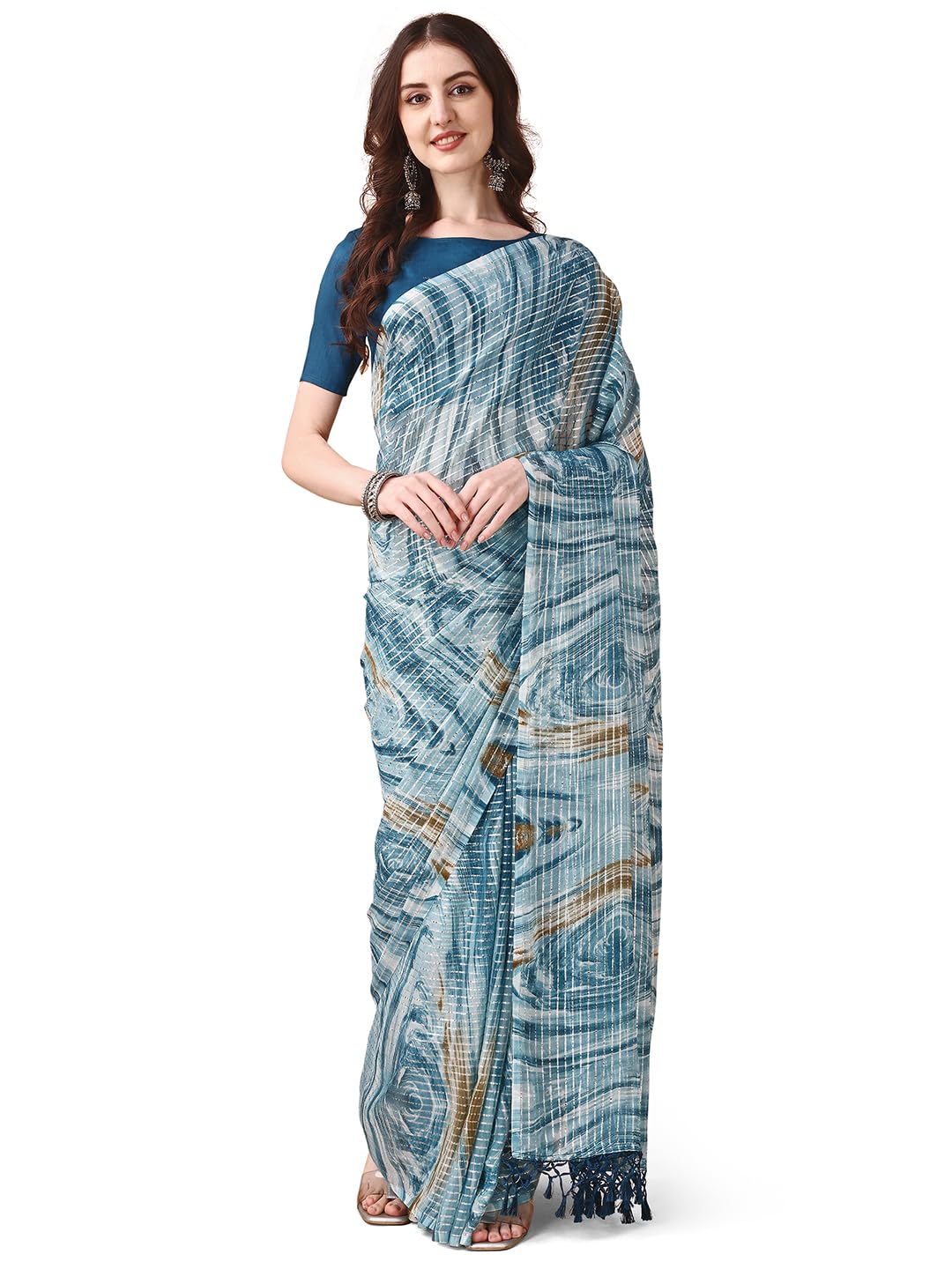 Pratham Blue WomenS Silk Saree With Blouse Piece |Saree For Women | Women Saree With Blouse Piece | Silk Saree For Women | Prin