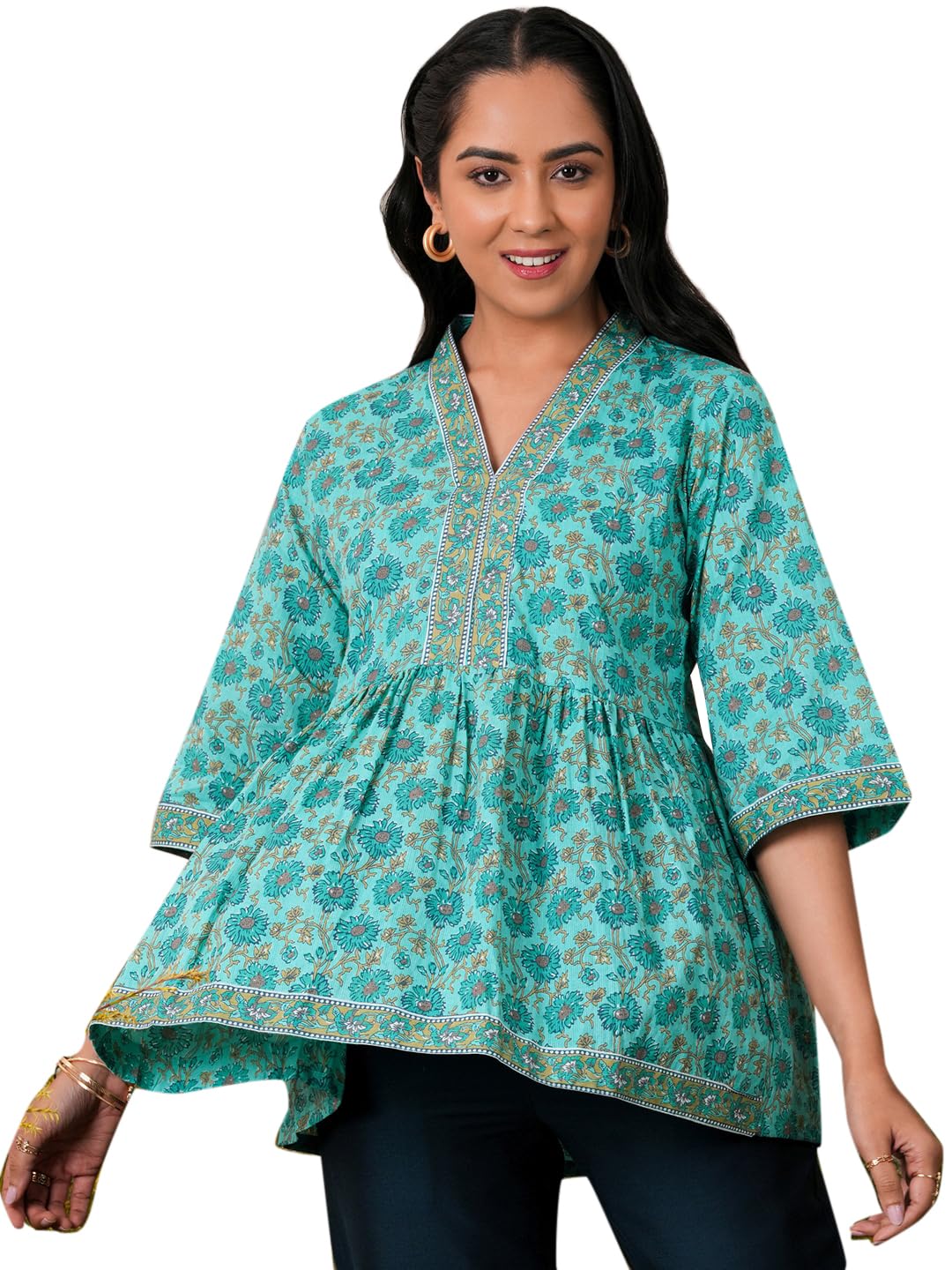 Libas WomenS Printed Aline Kurtis (26592_Turquoise