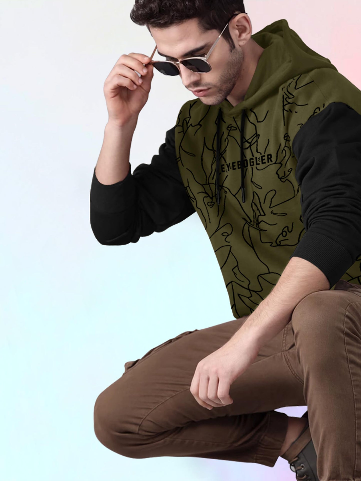 Noble Monk MenS Printed Cotton Blend Hooded Neck Sweatshirt | Full Sleeves | Casual Hoodie For Men