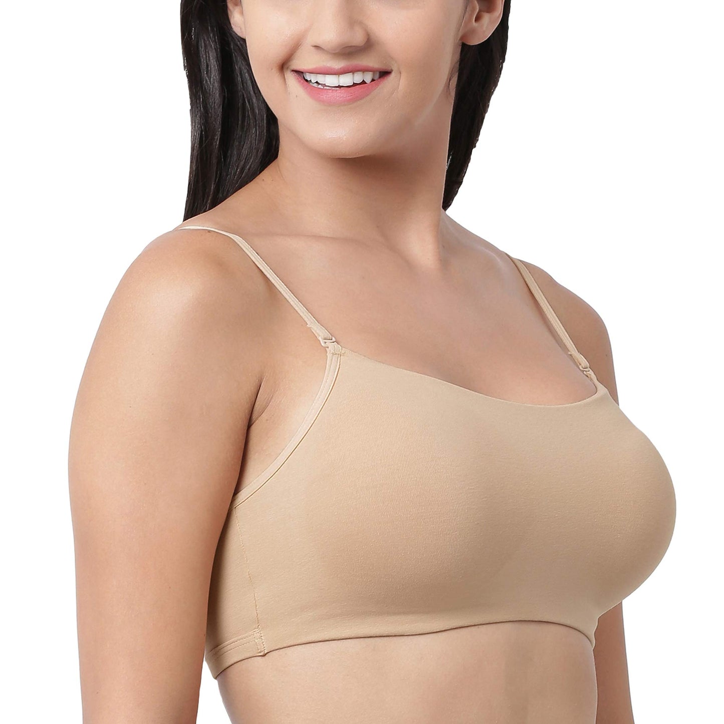 Enamor A022 Basic Cotton Stretch Cami with Detachable Straps Bra - Non-Padded Wirefree High Coverage - Skin