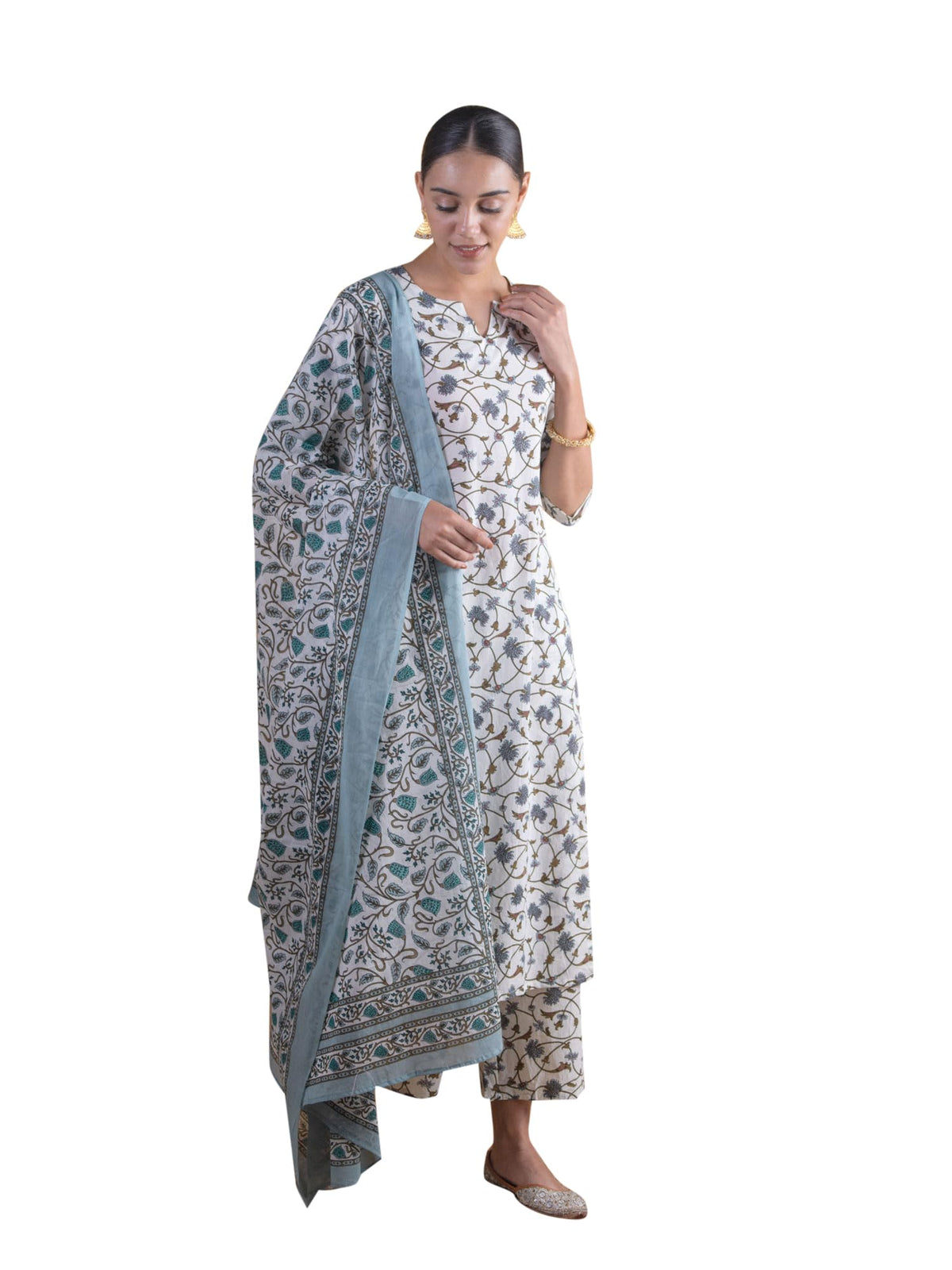 Libas WomenS Silk Blend Printed Kurta Set (5746_Off White