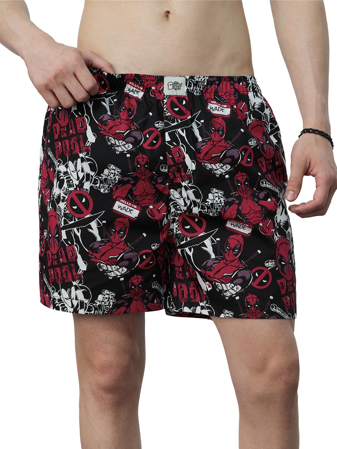 The Souled Store Deadpool: Mercenary Men and Boys Black All Over Printed Regular Fit Cotton Boxer Shorts