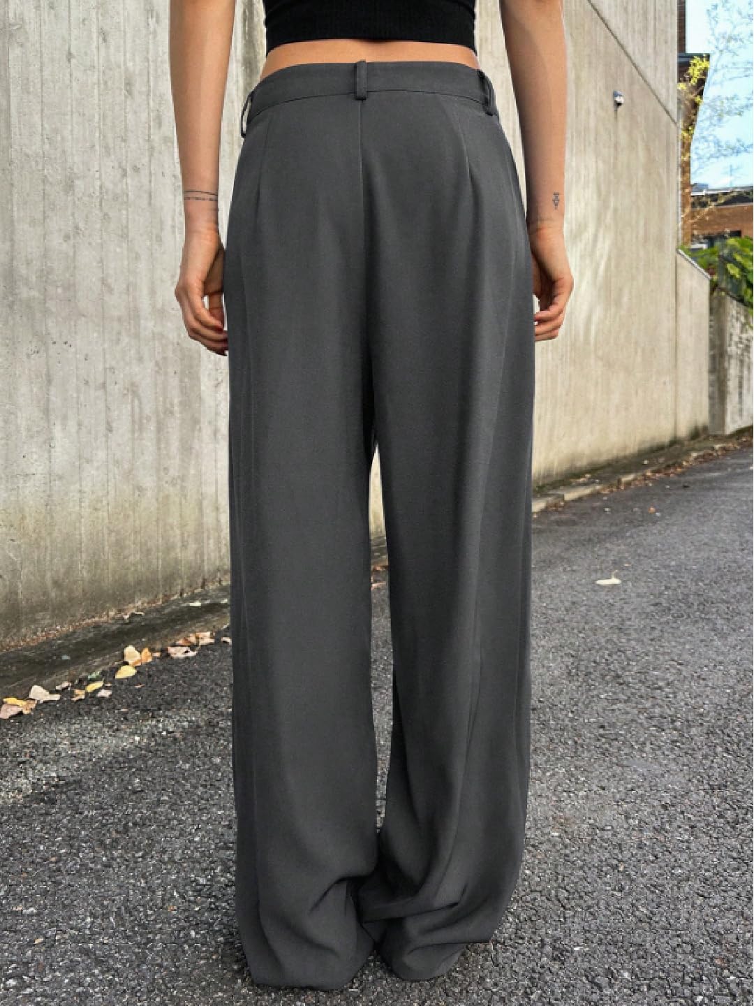 OOMPH! Womens High-Waisted Pant | Wide Leg Trousers | Korean Style Stretchable Trouser Cloud Grey
