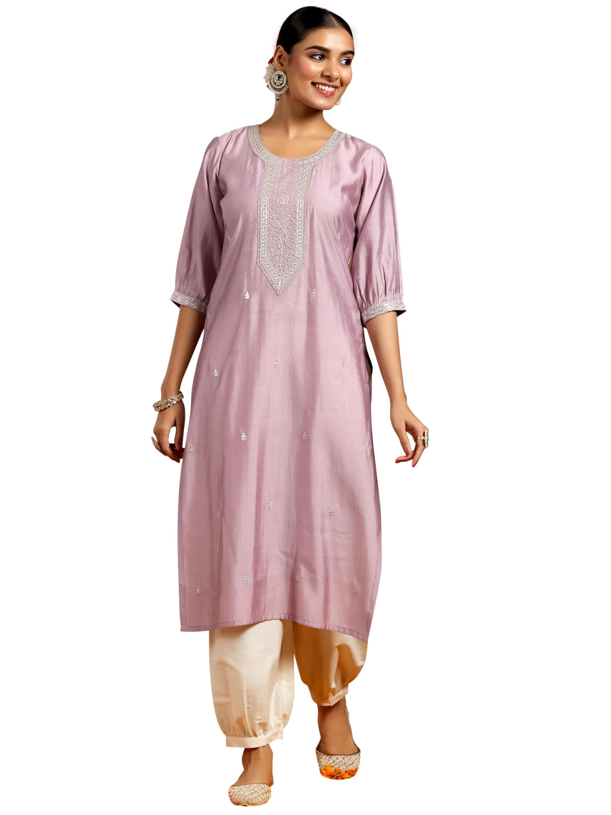 Libas WomenS Silk Straight Kurta (G2738_Purple
