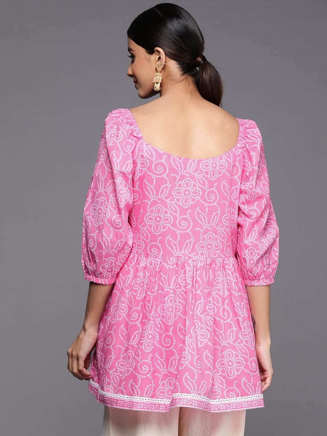 Libas Womens Pure Cotton Printed A-Line Kurtis (26097_Pink