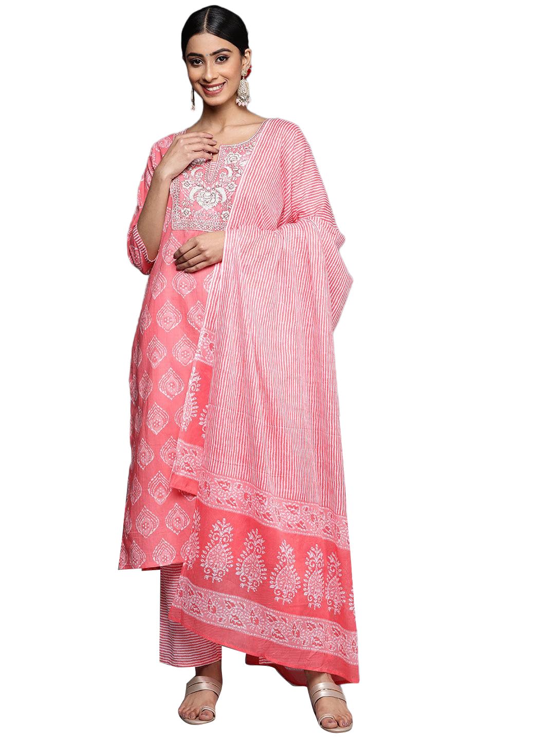 Libas Womens Pure Cotton Kurta Sets (34187_Coral