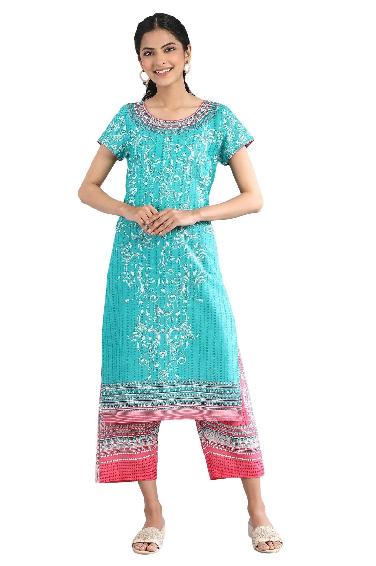 Navigate Green Cotton Printed Kurta