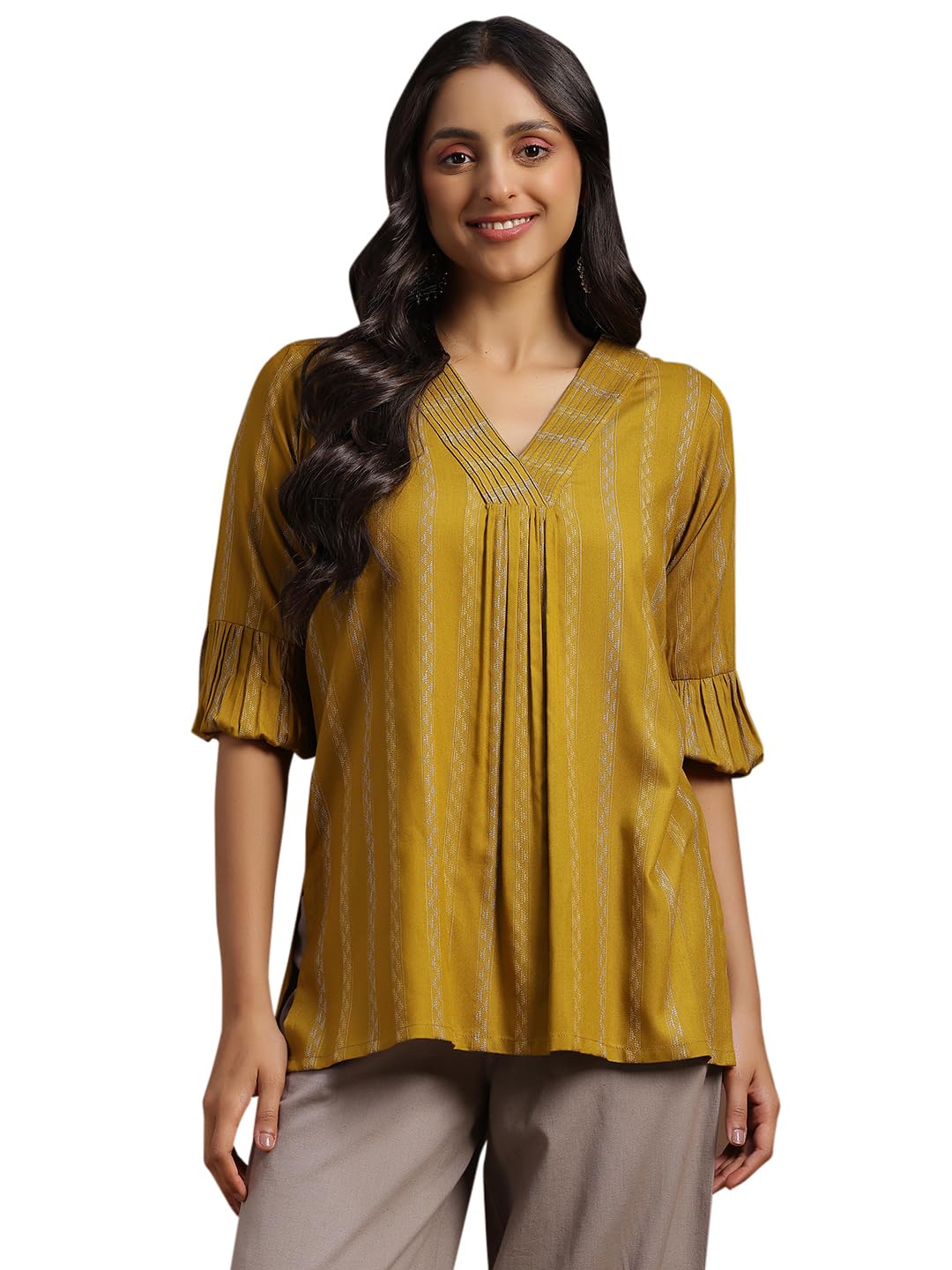 Libas WomenS Rayon Woven Regular Kurtis (29106Or Mustard