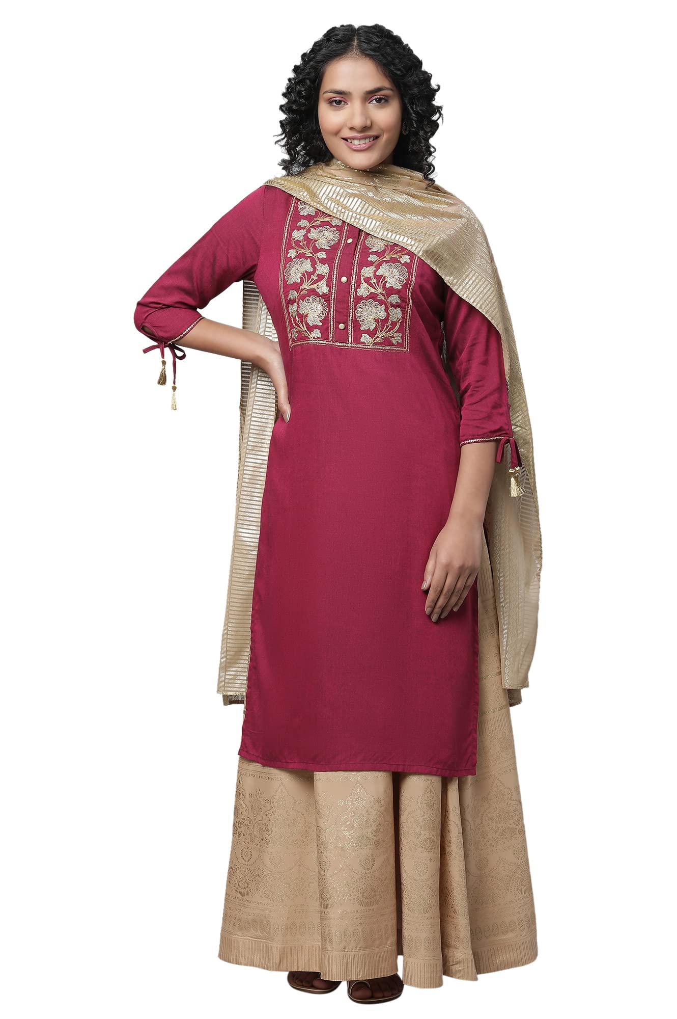 Aurelia Women's Viscose Solid Regular Kurta & Skirt & Dupatta (23FEAS14253-702839_Pink