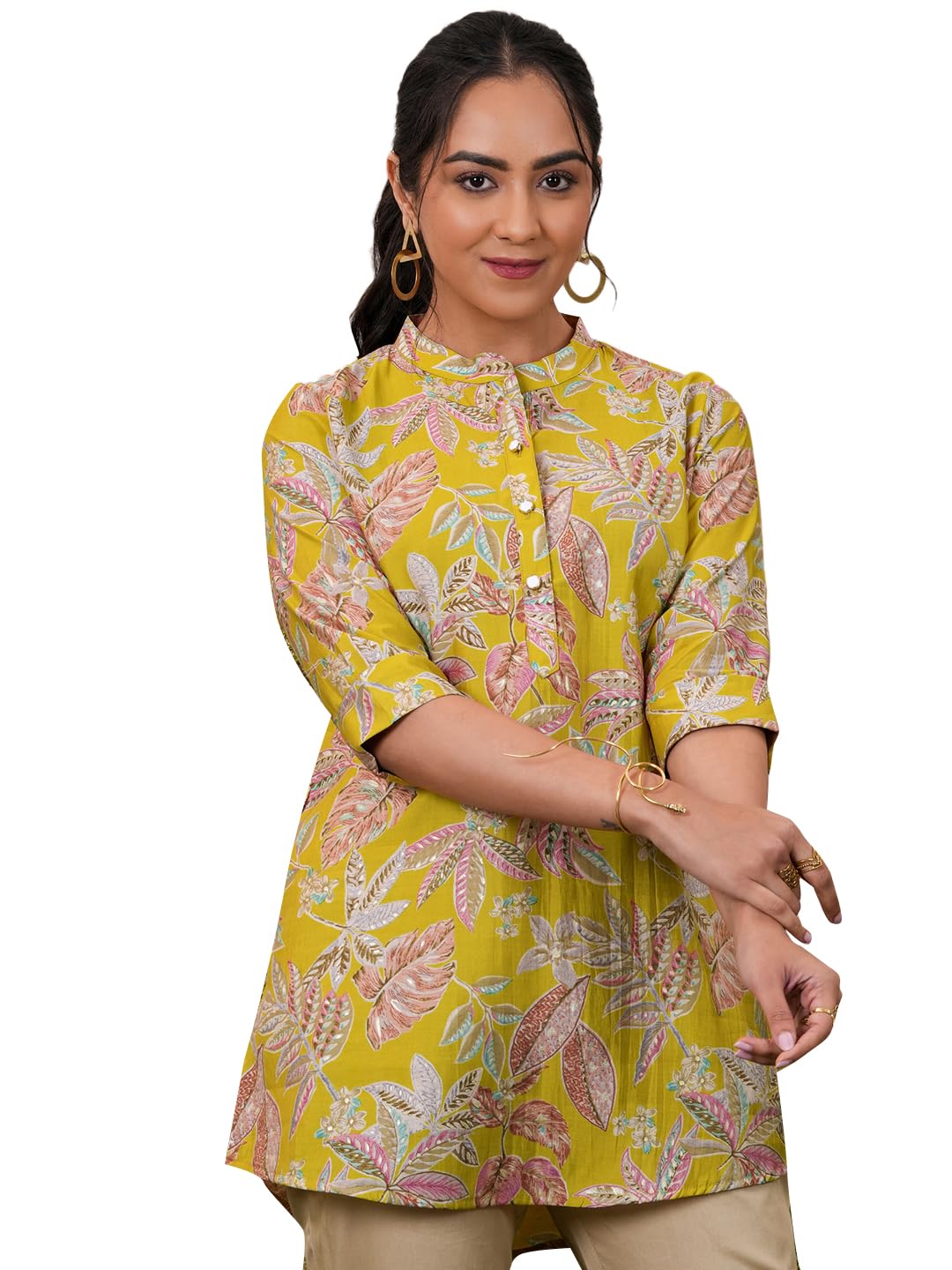 Libas WomenS Silk Blend Printed A-Line Kurtis (37077_Yellow