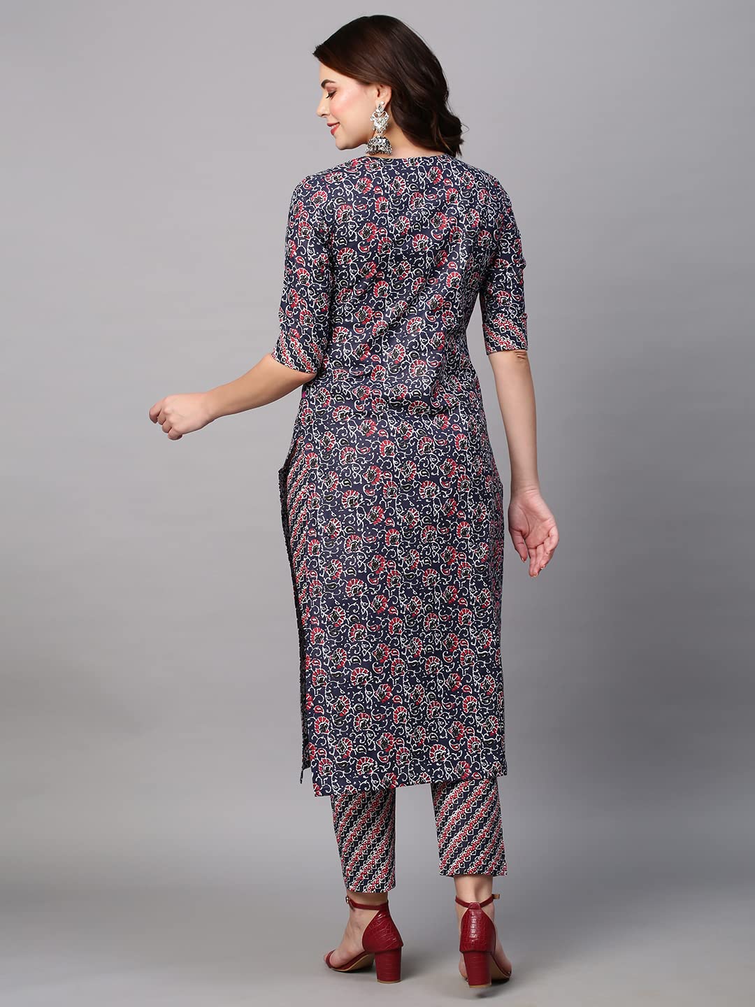 GoSriKi Women's Cotton Blend Traditional Straight Printed Kurta and Palazzo Set