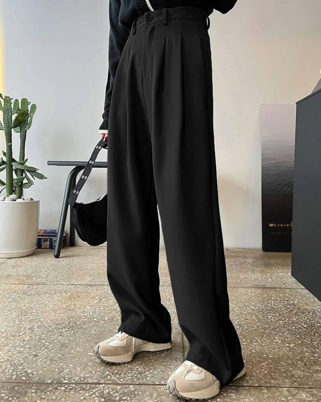 Toochki Women High Rise High Waist Trousers Flared Korean Style Formal Pants| Elegant Workwear for Office, College & Events Blac