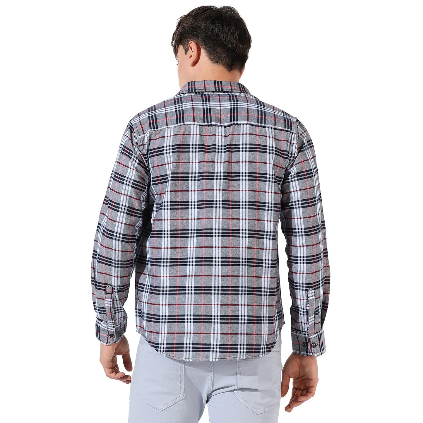Campus Sutra Mens Checkered Grey Button Up Collared Shirt for Casual Wear | Shirt Crafted with Regular Sleeve, Comfort Fit & Hi