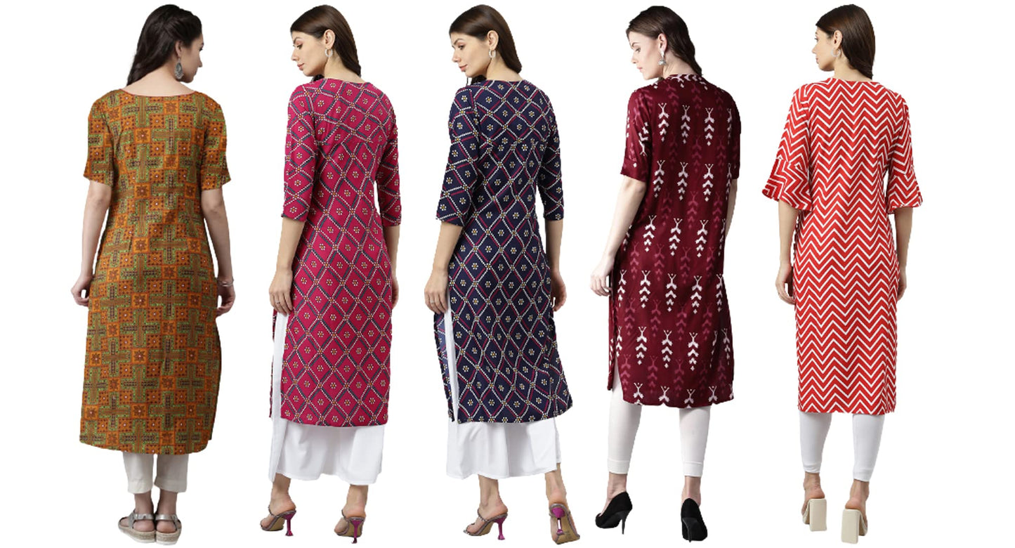 ANNI DESIGNER Women's Crepe Straight Printed Kurta Pack of 5 (Crepe-Combo-NW_045)