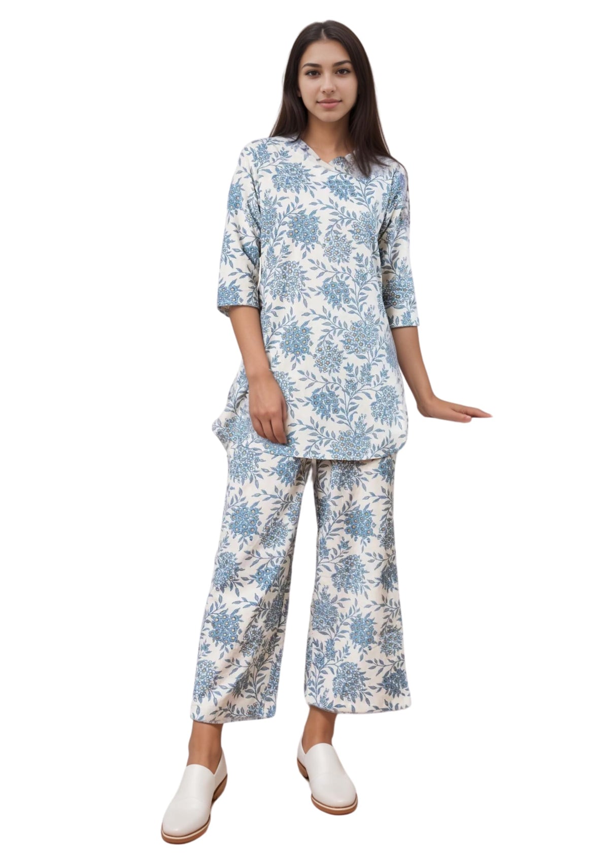 Shienzy Stylish Printed Cotton Blend Co Ord Set For Women || Casual & Festive Indo-Western Outfit || Kurta Pant Set (1590Shz_Bl_