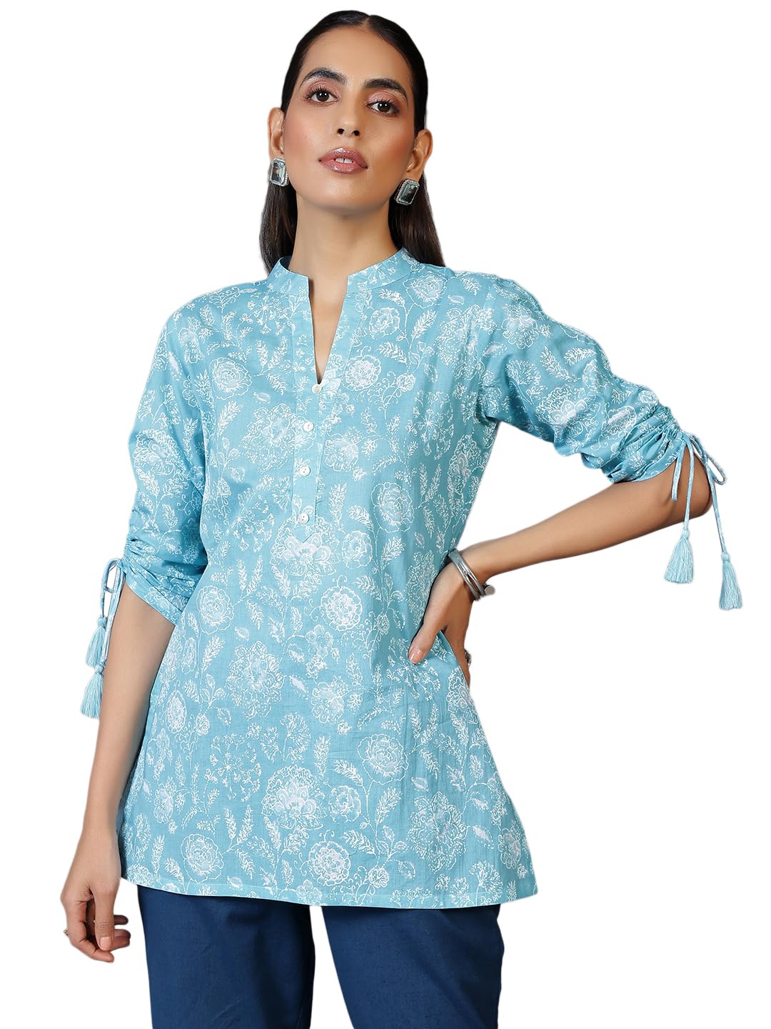 Libas WomenS Pure Cotton Printed Straight Kurtis (26852_Blue