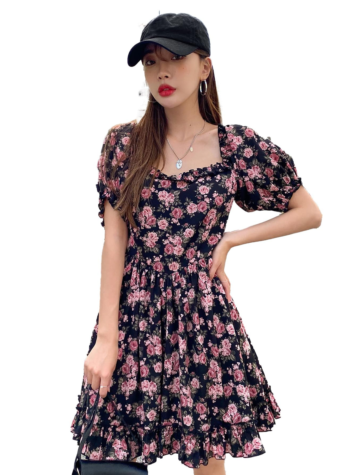 Kotty WomenS Fit And Flare Black, Pink, Grey Dress