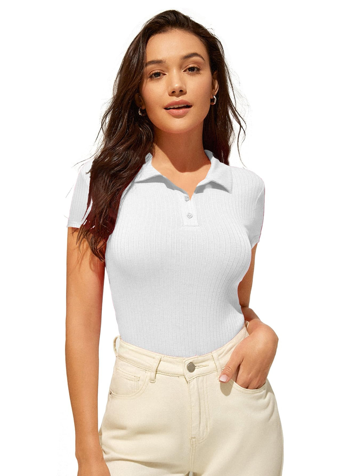 AVANOVA Slim Fit Western for Womens Ruched Solid Tunic Top_White
