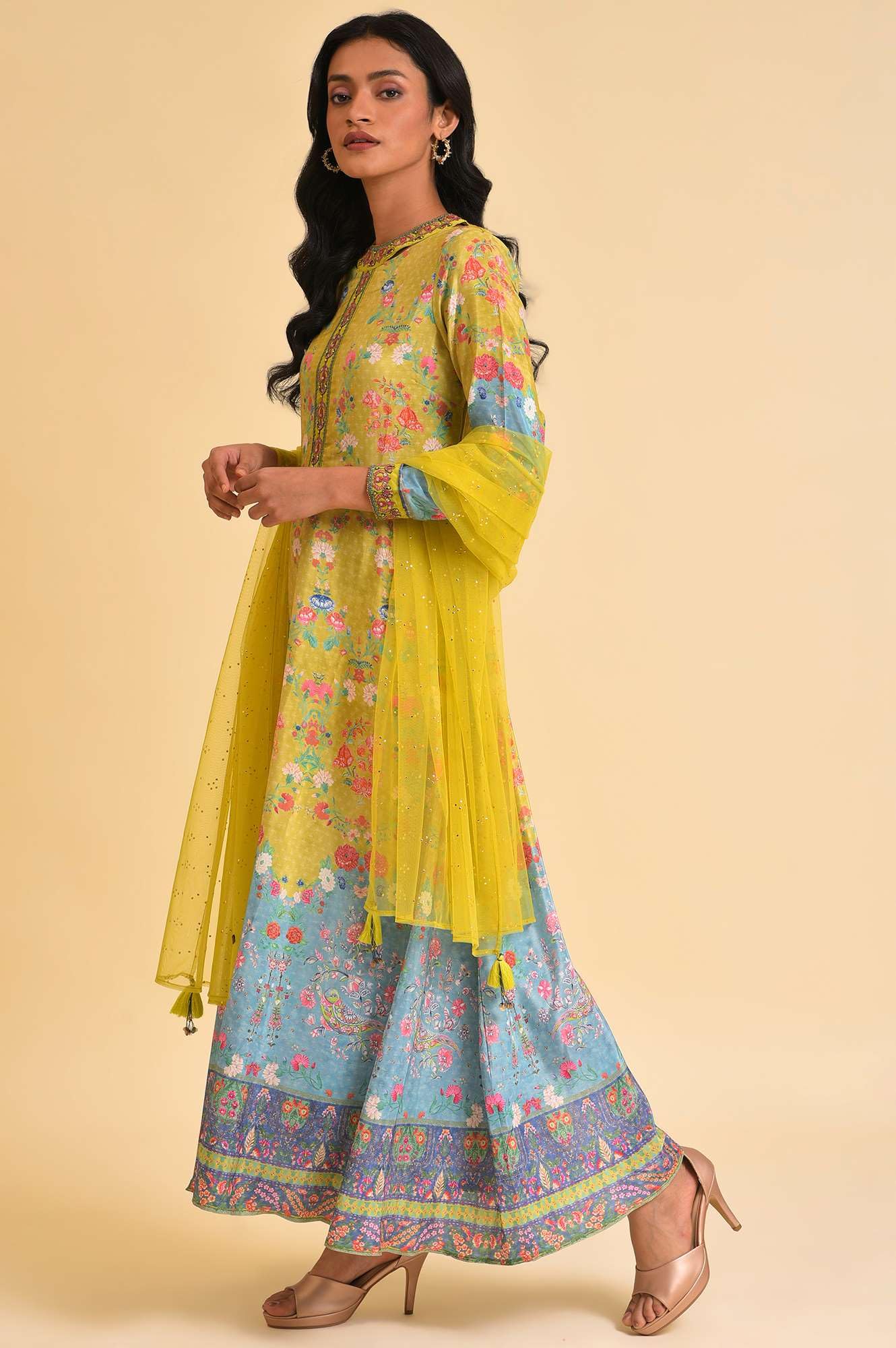 W For Woman WomenS Polyester Dress & Dupatta (S23W1297120208_Light_Olive