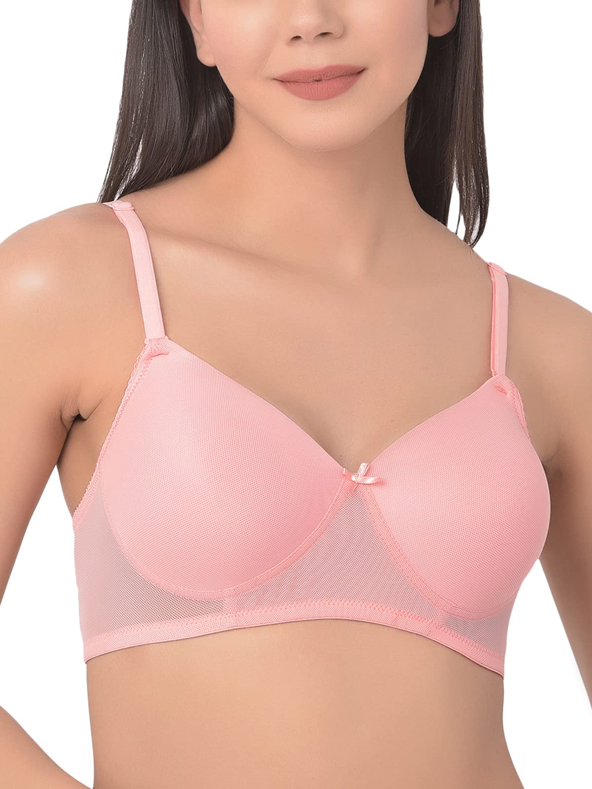 Clovia Womens Powernet Solid Padded Full Cup Wire Free T-Shirt Bra (BR1480P22_Light Pink_40C)