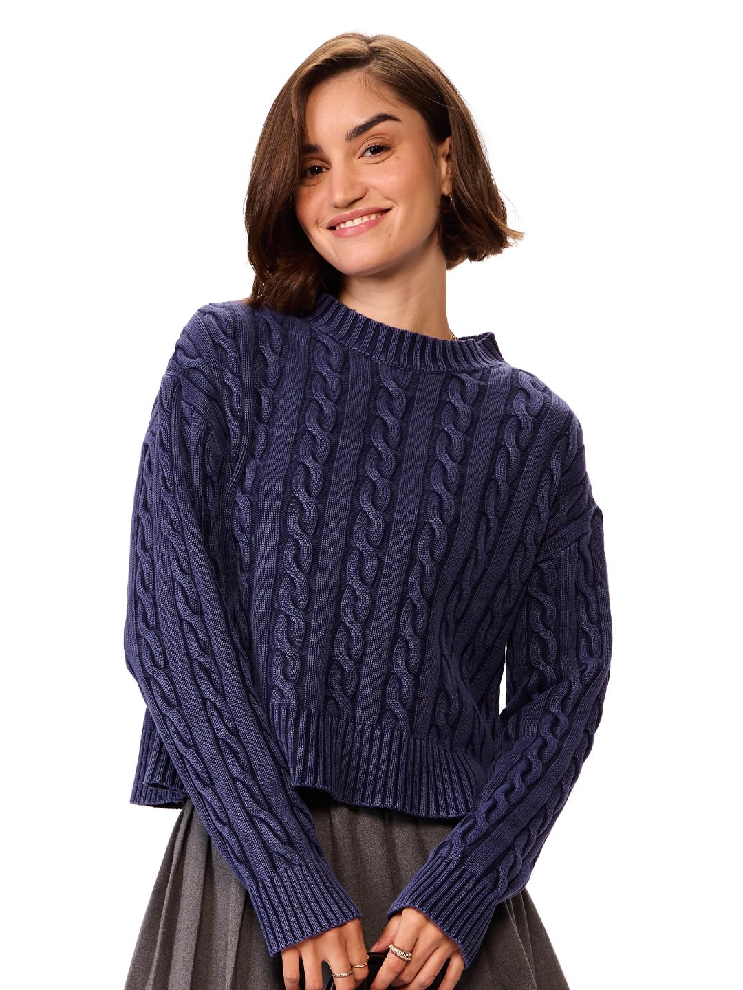 The Souled Store Solids: Grey Blue Women Oversized Sweater