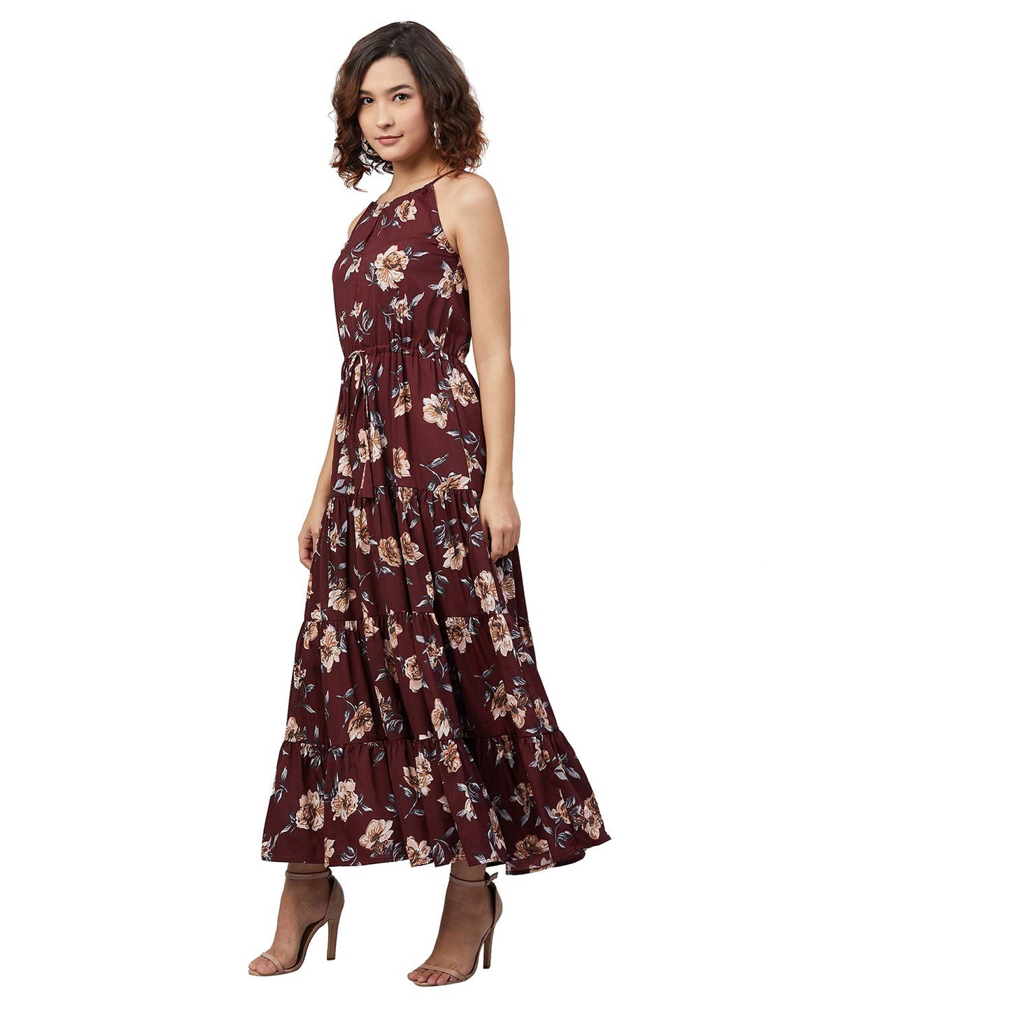Rare Women'S Crepe Fit And Flare Maxi Casual Dress (Ep7009_Wine_Medium)