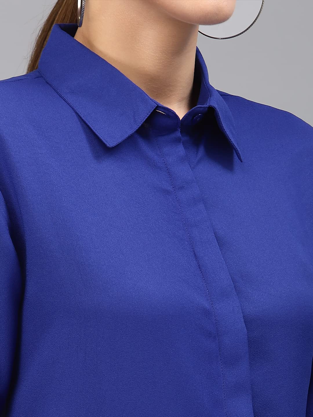 Style Quotient Women Solid Royal Blue Polymoss Regular Formal Shirt