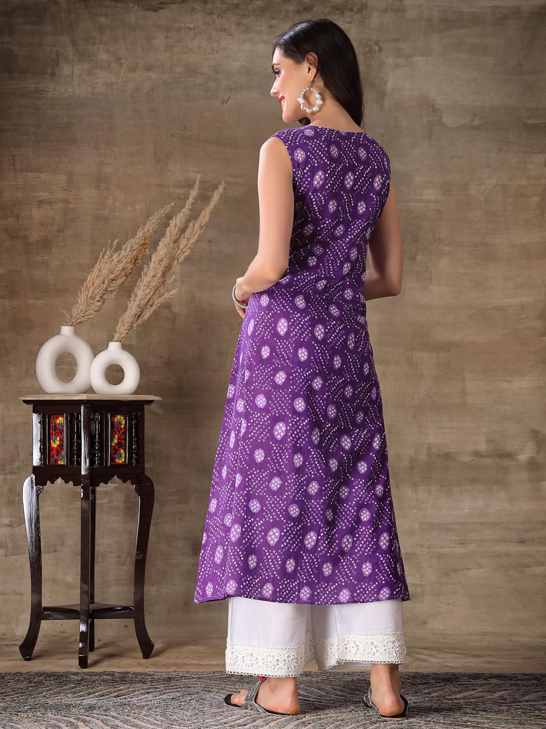 Stylum Women's Bandhej Printed Cotton Flared Kurta (PURPLESANVI_Purple)