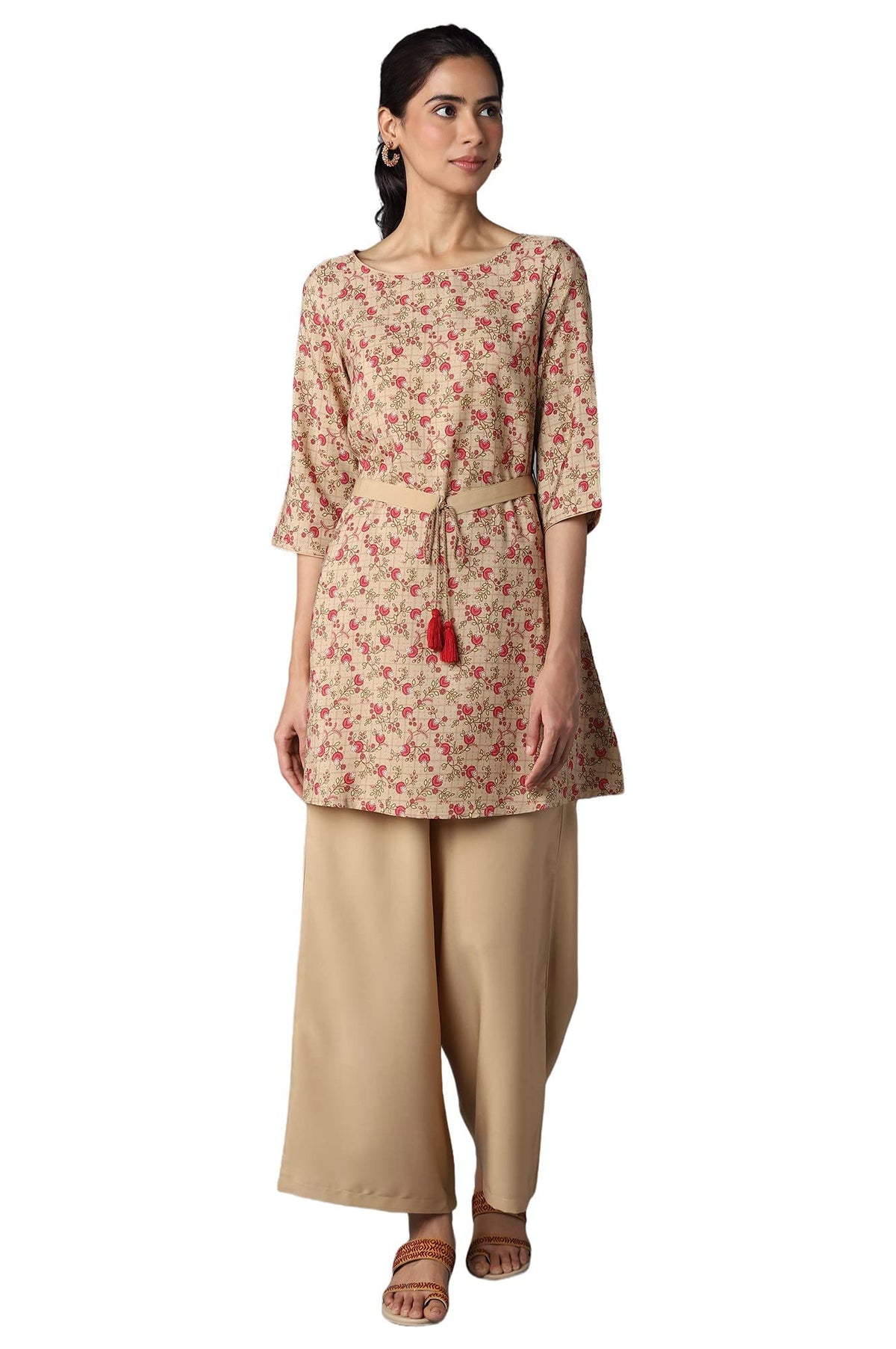Aure Collection By Aurelia Brown Floral Print Kurta And Palazzo