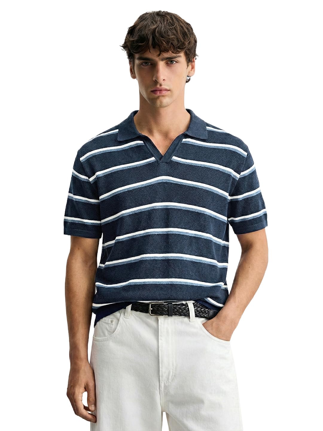 The Indian Garage Co Mens Slim Fit Half Sleeves Striped Polo T-Shirt