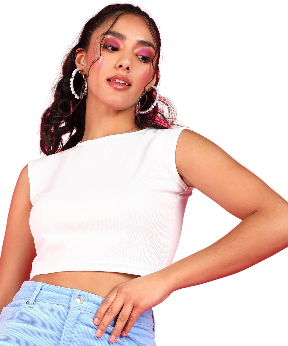 POPWINGS Casual Self-Design Round-Neck Sleeveless Crop Top for Women || Summer Wear Crop Tops for Women || Latest Stylish Wester