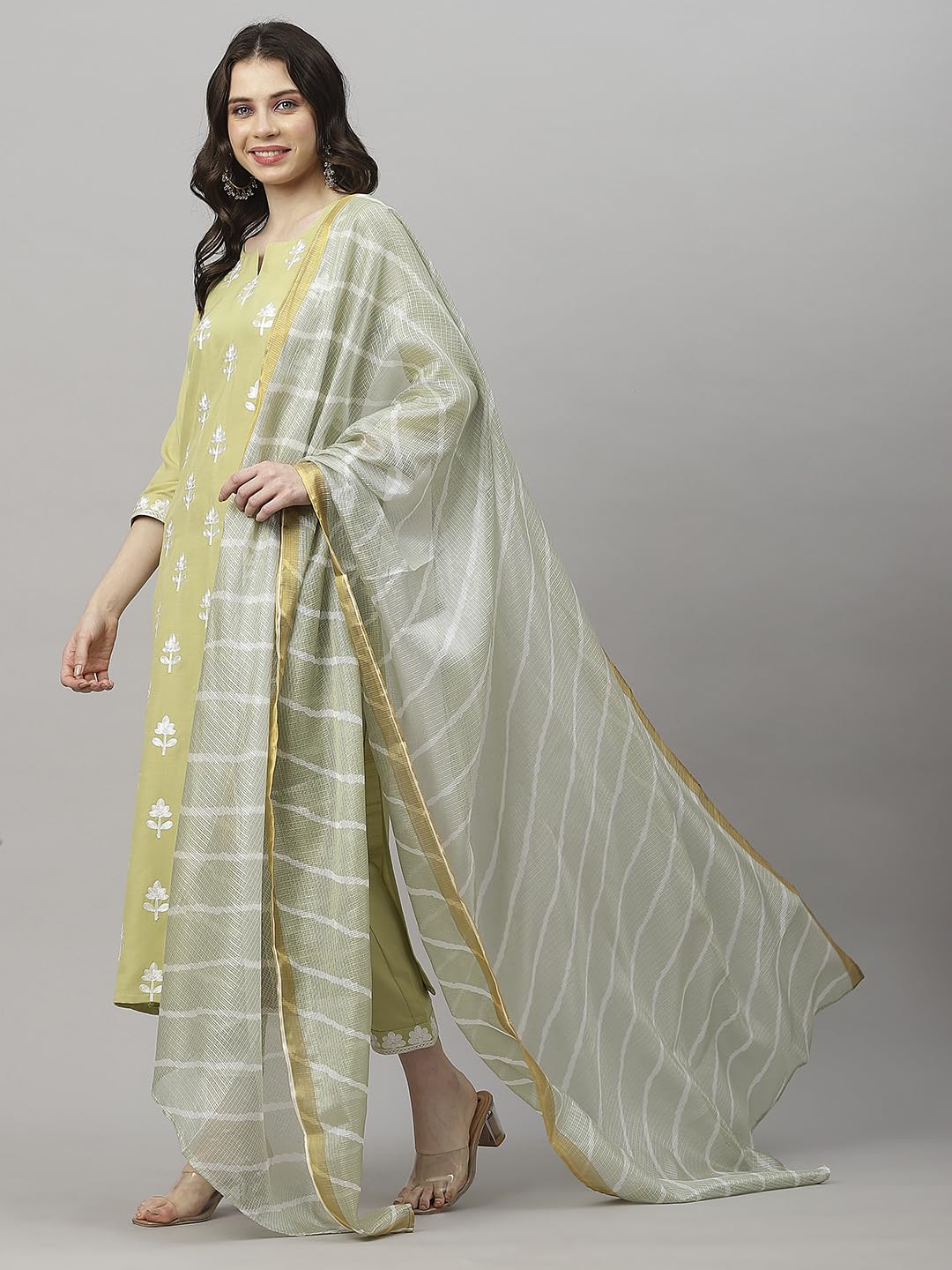GoSriKi Womens Cotton Blend Kurta Pant With Dupatta