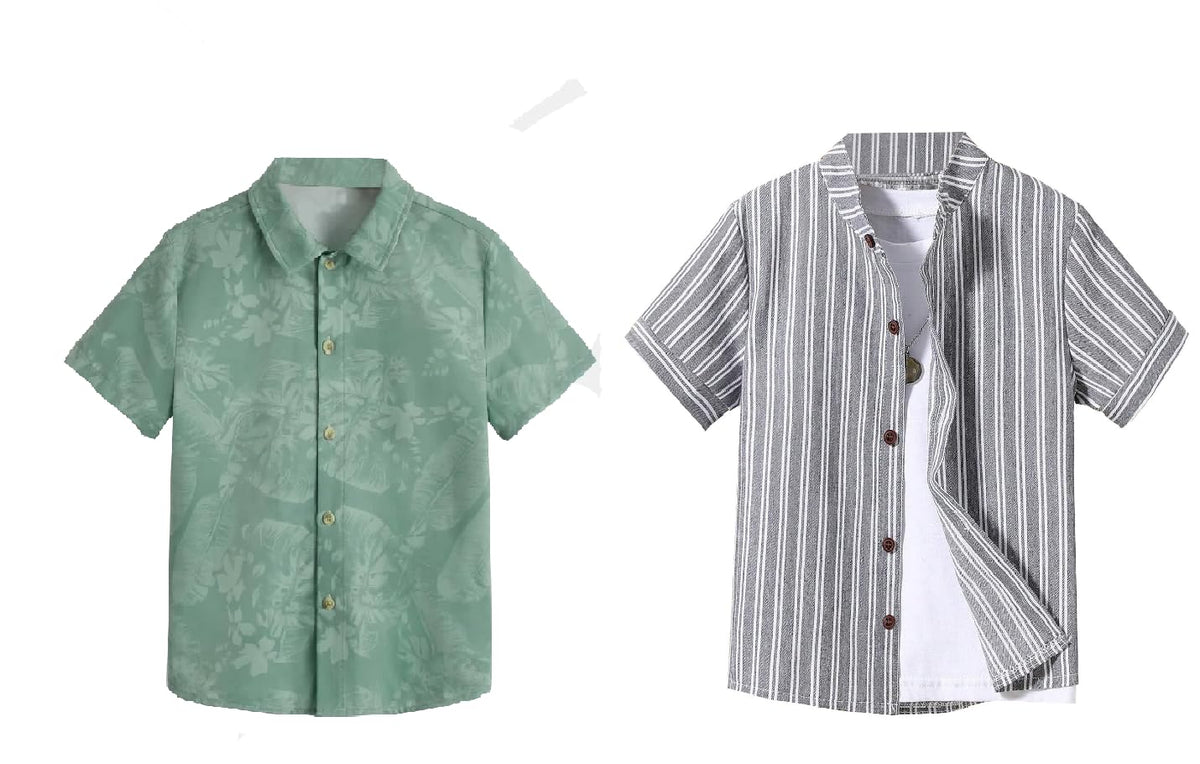 TAGAS Boys Stripes Regular Fit Shirt Grey-White