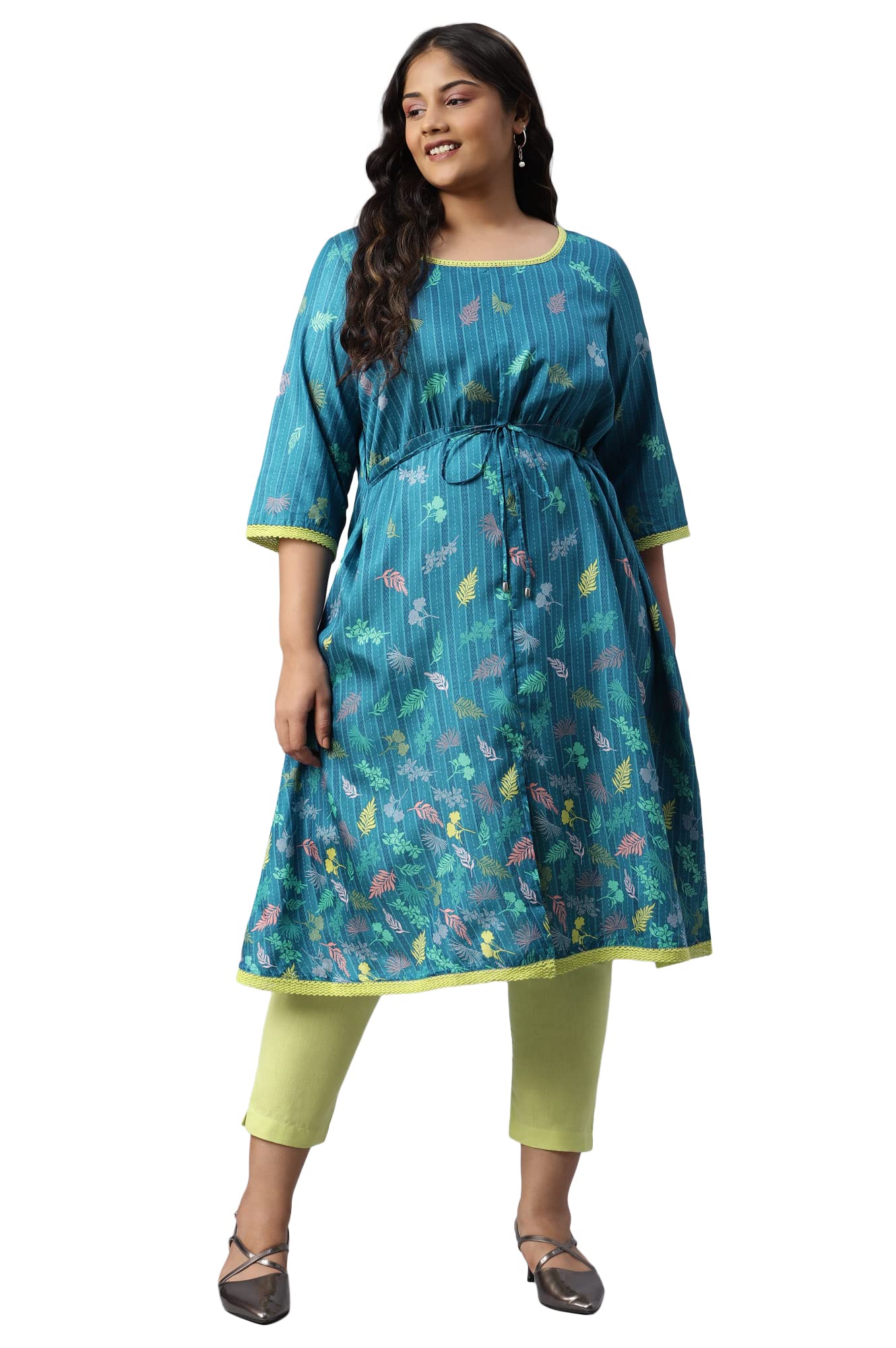 Aurelia Women Seaport Kuchai Silk Floral Printed Straight Kurta_22AUA13372P-504127_4XL