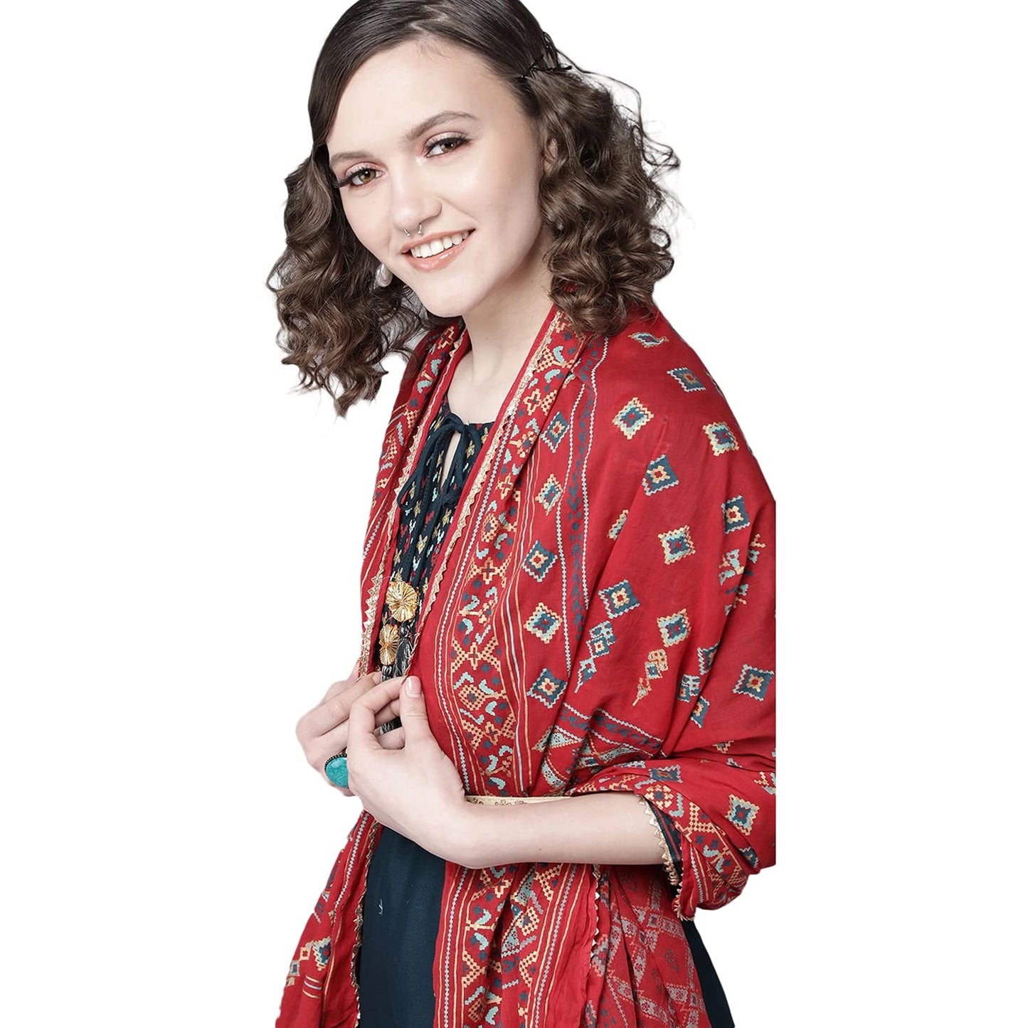 ishin Women's Viscose Rayon A-Line Embroidered Kurta suit Set With Dupatta & Pant