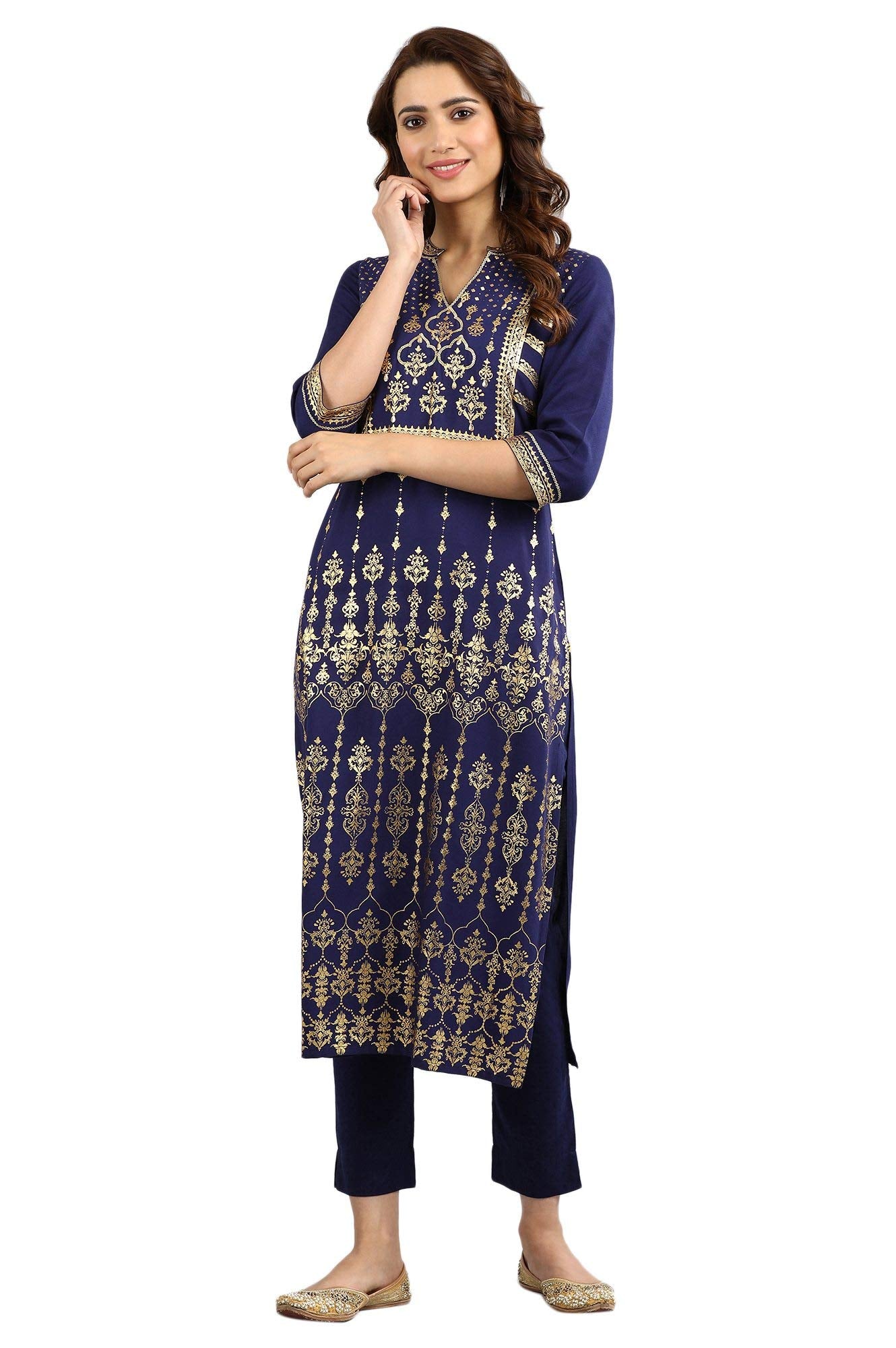 Aurelia Women's Viscose Regular Kurta (22FEA10776-500612_Sailor Blue_S)