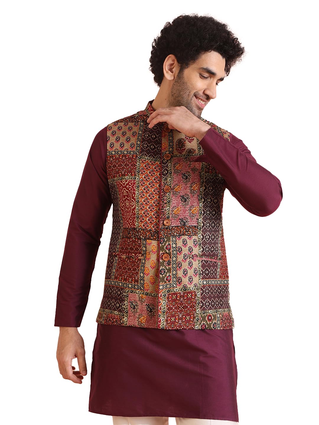 Kisah Nehru Jacket For Men Printed Silk Blend Modi Jacket | Ethnic & Formal Waist Coat For Weddings, Parties & Office Wear