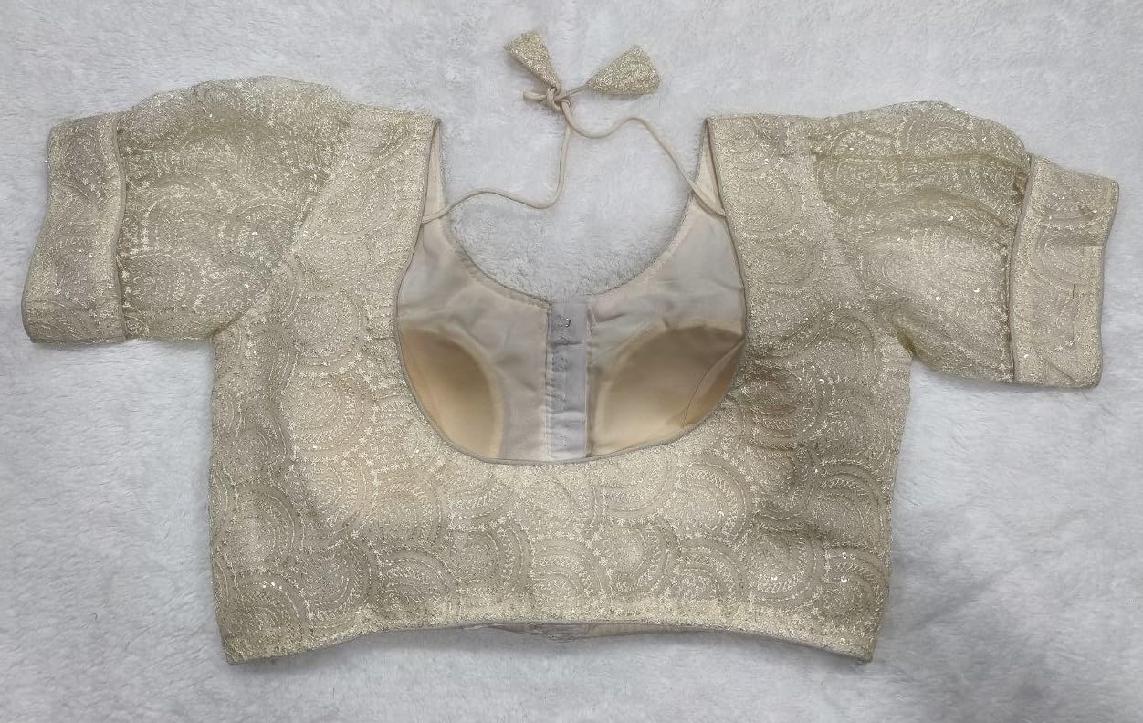 Pujia Mills Womens Readymade Indian Ethnic Designer Stitched Womens Blouse net Chiken shifli Sequence Embroidery Work Blouse Fa