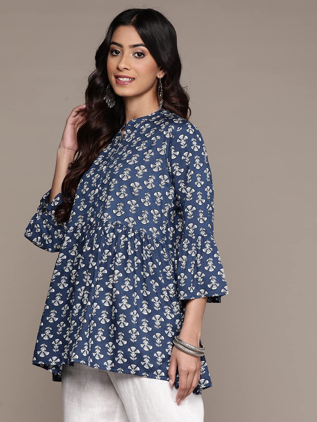 anubhutee Women's Viscose Rayon Floral Navy Blue Printed A-Line Kurti