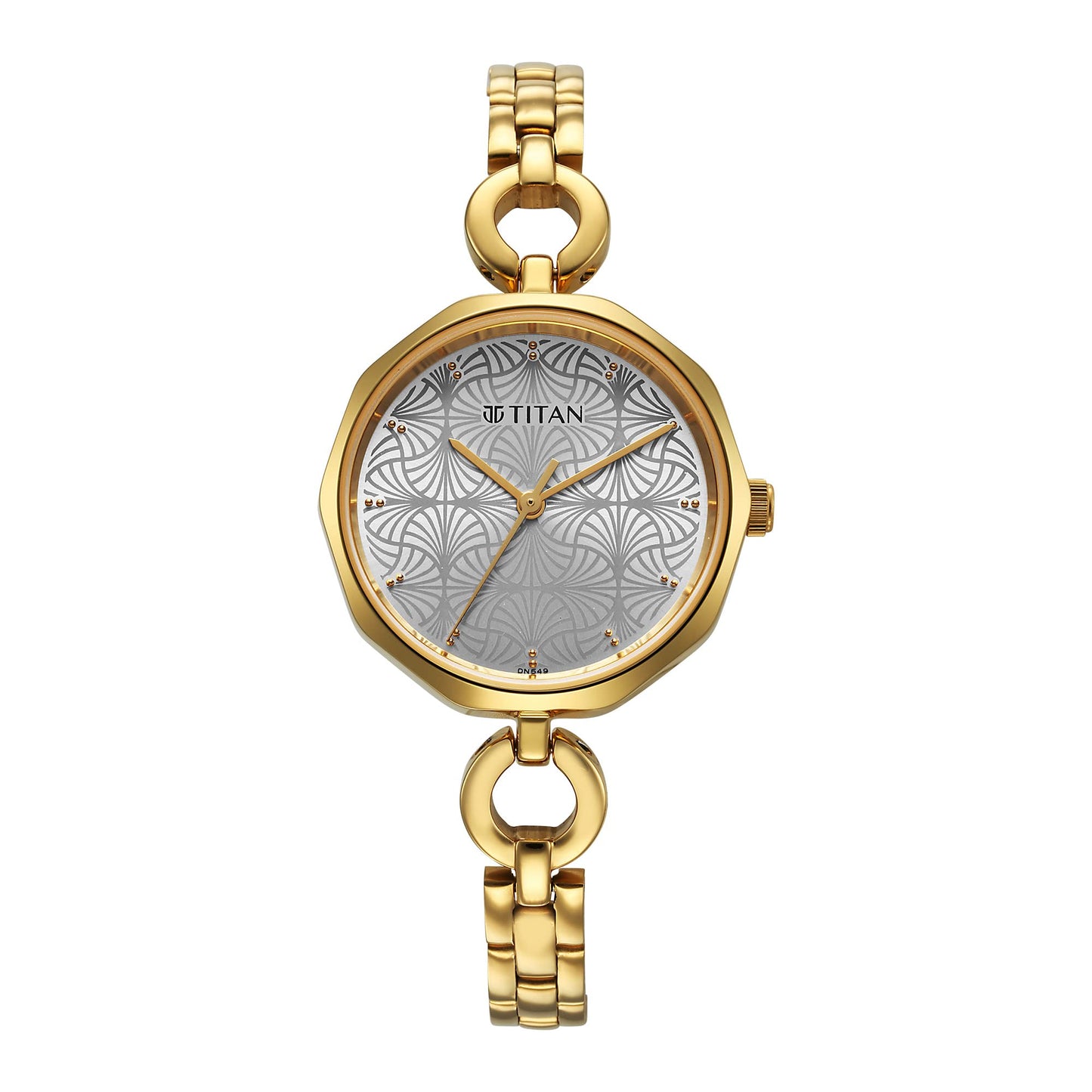 Titan Women Stainless Steel Analog Silver Dial Casual Watch, Band Color-Yellow, Yellow Plating