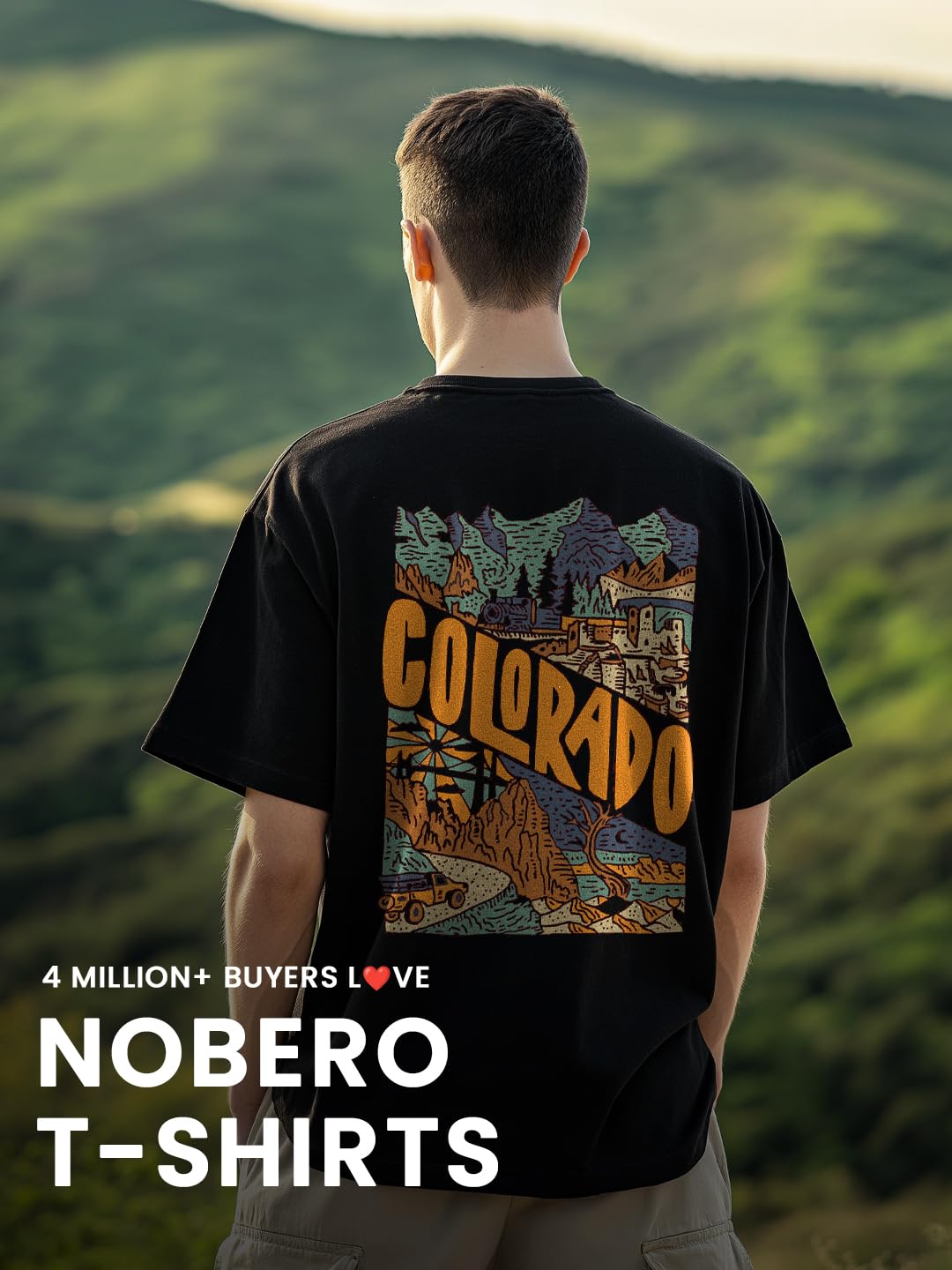 Nobero MenS Printed Oversized Fit T-Shirt (1M-Twrt-C0694_Black